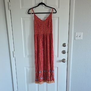Red Floral Maxi Dress with Spaghetti Straps
